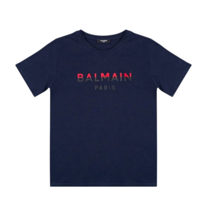 Balmain Paris Playera Azul Marino Logo Degradado