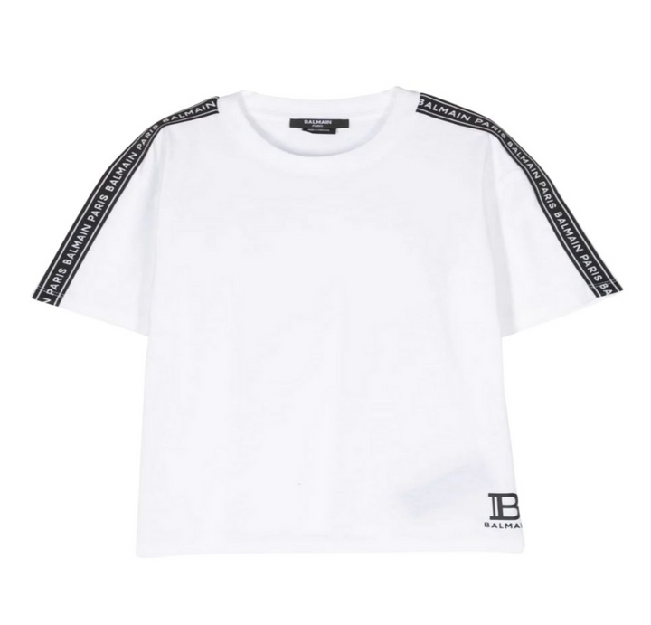 Balmain Paris Playera Blanca con Cintas Logo