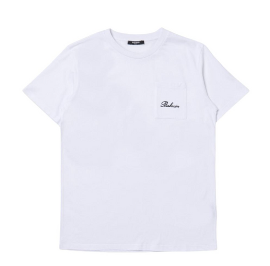 Balmain Paris Playera Blanca con Bolsillo