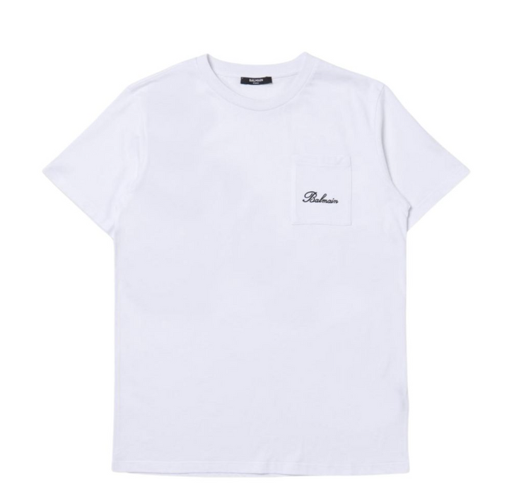 Balmain Paris Playera Blanca con Bolsillo