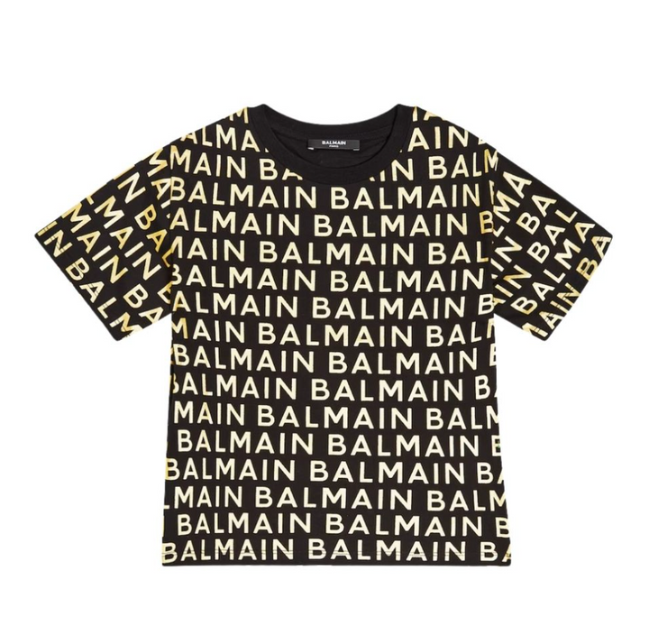 Balmain Paris Playera Negra Estampado All Over Dorado