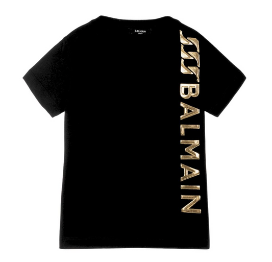 Balmain Paris Playera Negra Logo Dorado Lateral