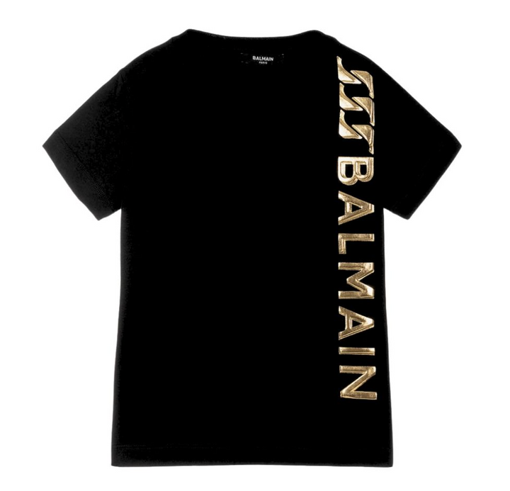Balmain Paris Playera Negra Logo Dorado Lateral