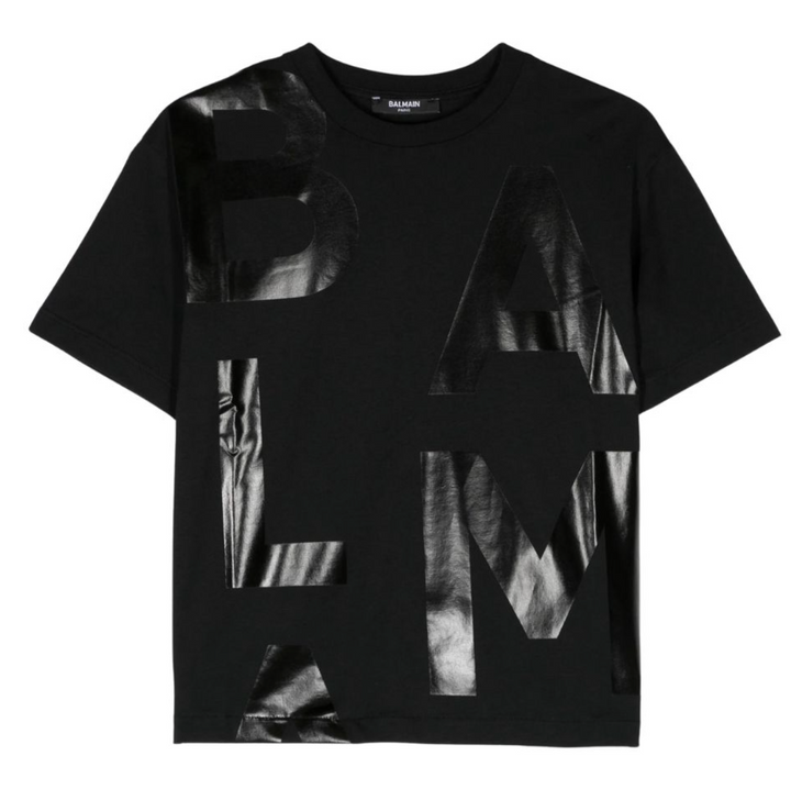 Balmain Paris Playera Negra Estampado Oversize Frontal
