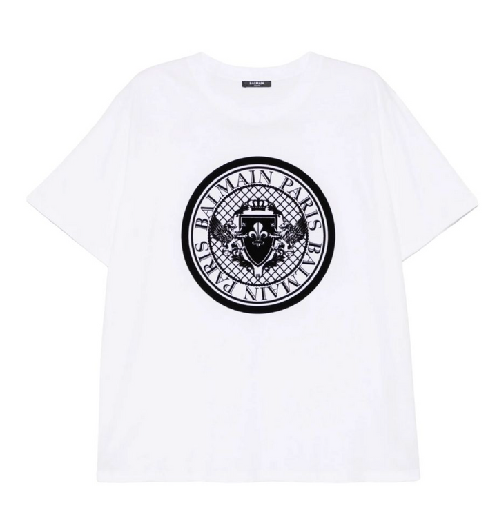 Balmain Paris Playera Blanca Escudo Logo Negro
