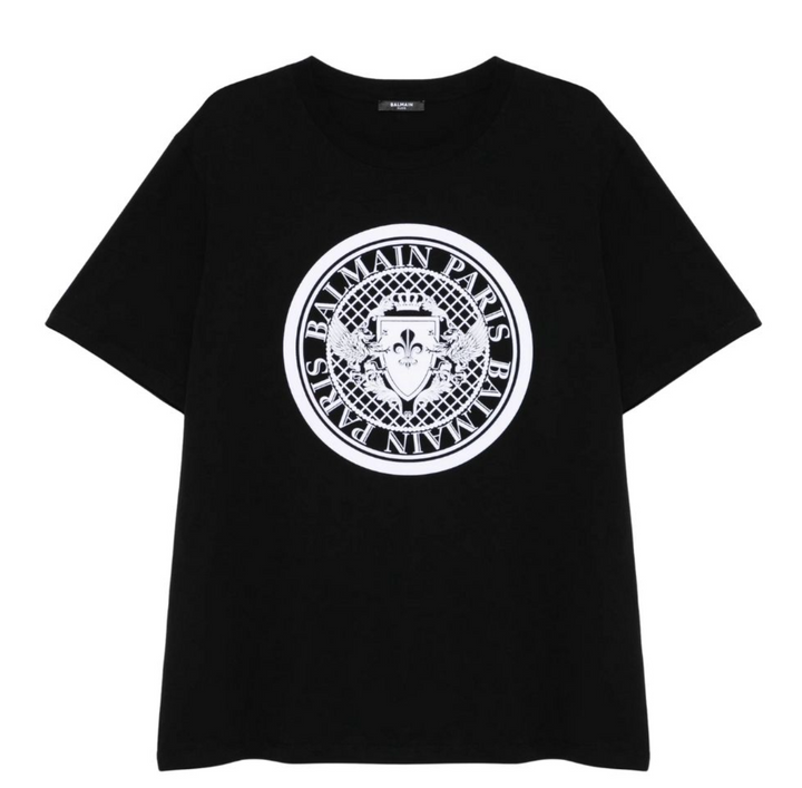 Balmain Paris Playera Negra Escudo Logo Blanco