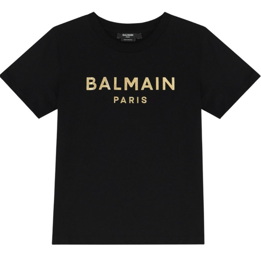 Balmain Paris Playera Negra Logo Dorado Clásico