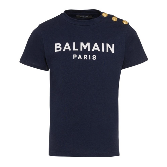 Balmain Paris Playera Azul Marino con Botones Dorados