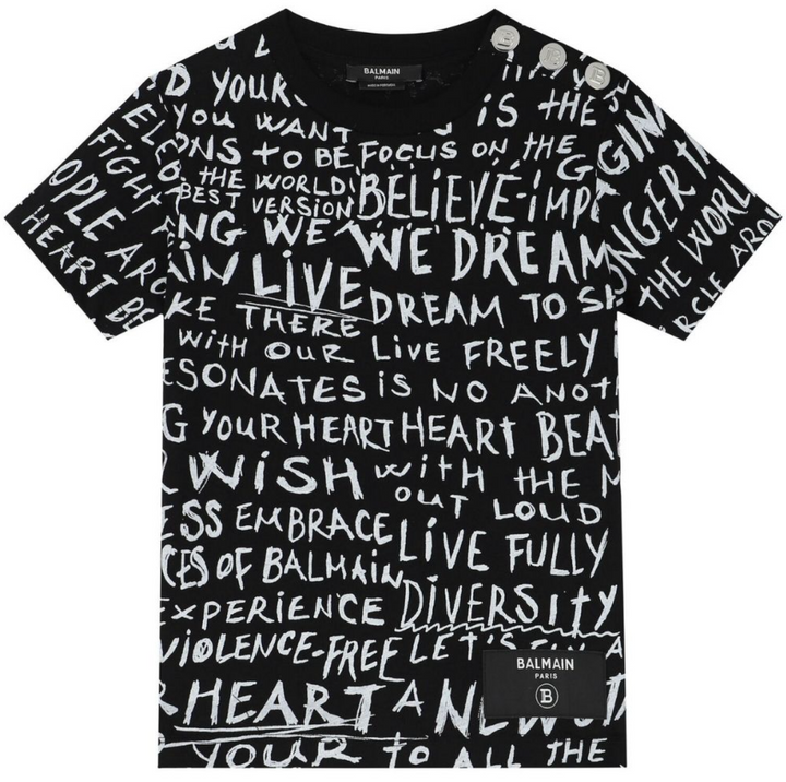 Balmain Paris Playera Negra Estampado Graffiti