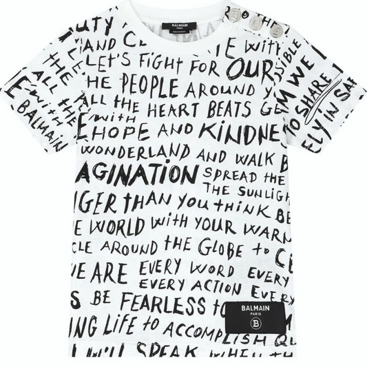 Balmain Paris Playera Blanca Estampado Graffiti