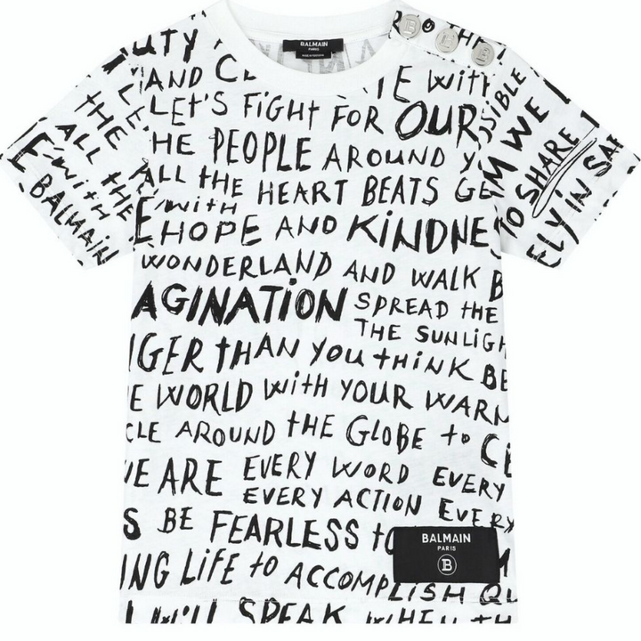 Balmain Paris Playera Blanca Estampado Graffiti