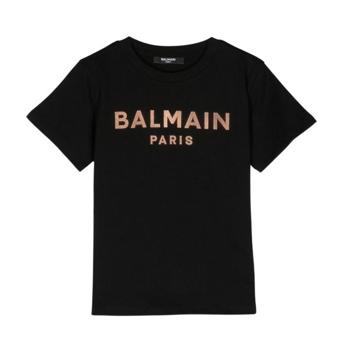 Balmain Paris Playera Negra Logo Cobre