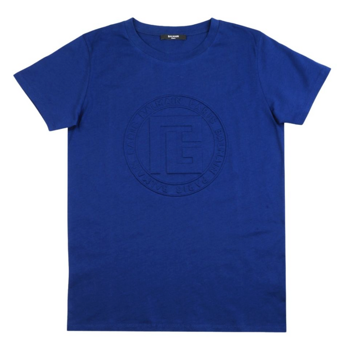 Balmain Paris Playera Azul Logo Grabado Tonal