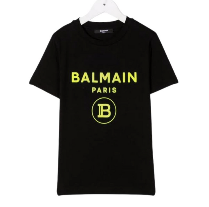 Balmain Paris Playera Negra Logo Fluorescente