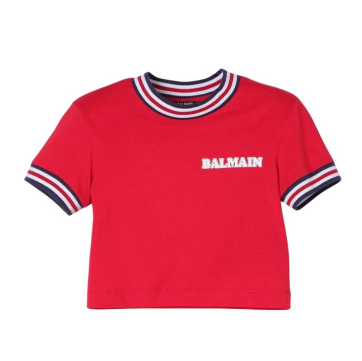 Balmain Paris Crop Top Rojo Estilo Deportivo