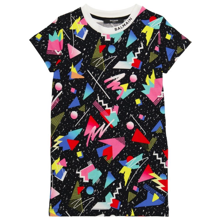 Balmain Paris VESTIDO Negra Estampado Geométrico Multicolor