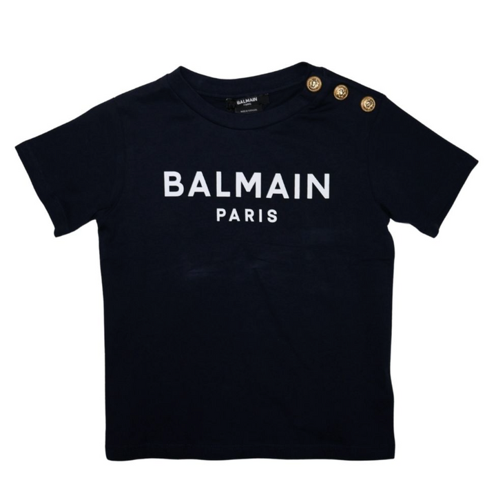 Balmain Paris Playera Azul Marino Logo Blanco con Botones