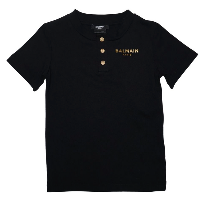 Balmain Paris Polo Negra con Botones Dorados