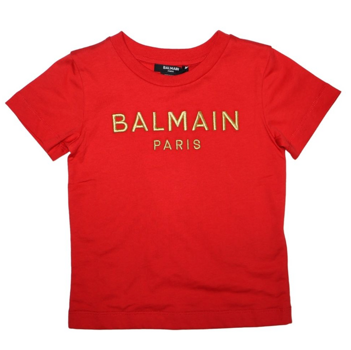 Balmain Paris Playera Roja Logo Dorado