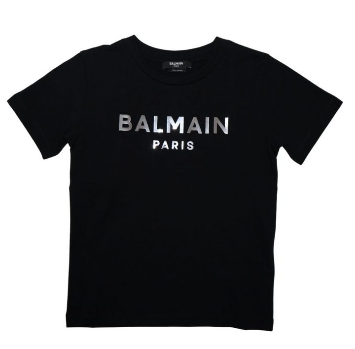 Balmain Paris Playera Negra Logo Plateado Metálico