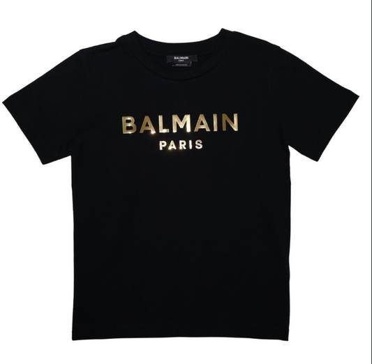 Balmain Paris Playera Negra Logo Dorado Metálico