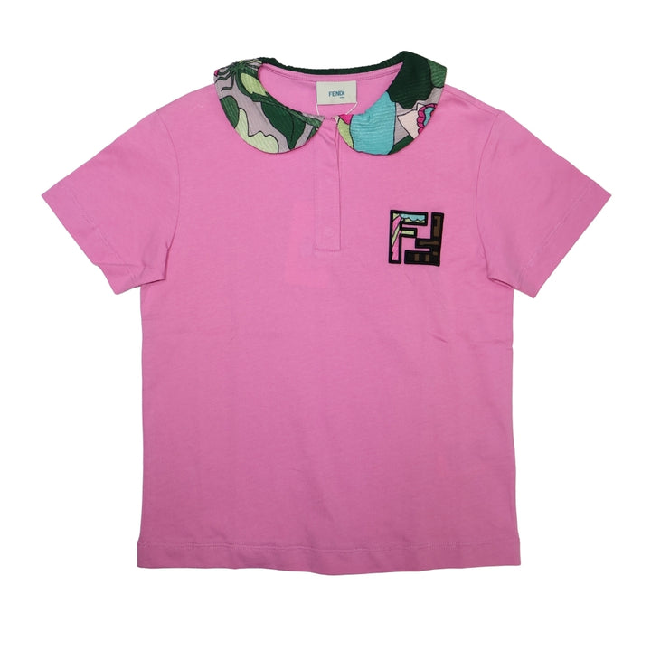 Fendi Polo Rosa con Cuello Estampado Verde Kids