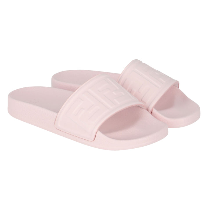 Fendi sandalias tipo slide rosa con logo FF en relieve