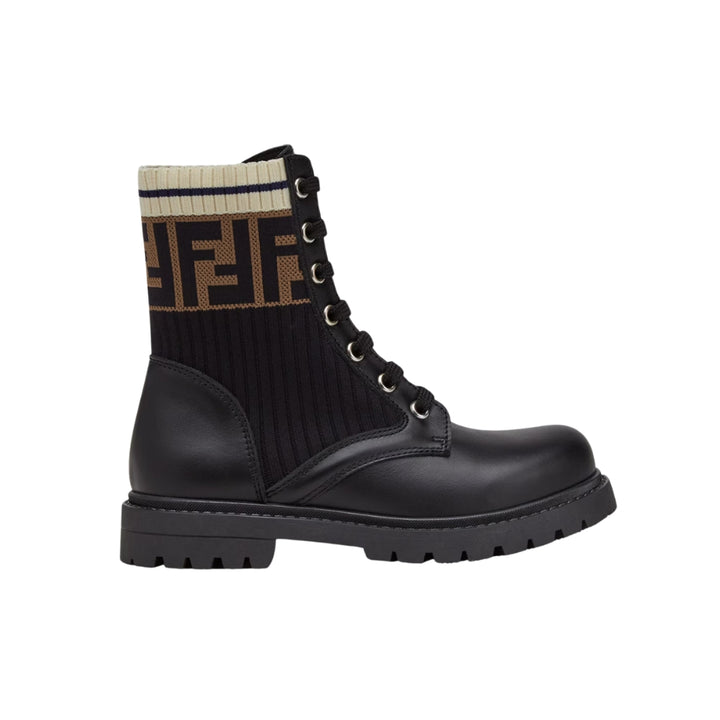 Fendi botas de combate negras con caña de punto FF