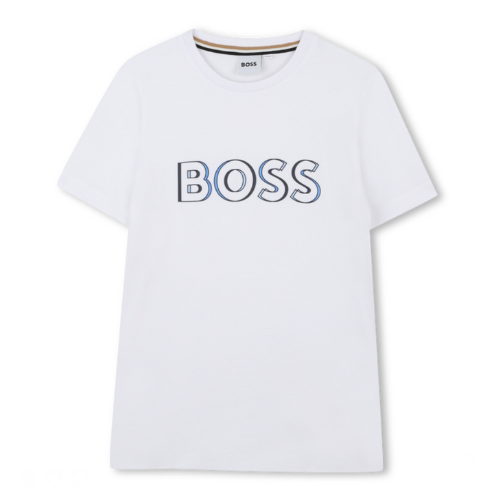 Playera Boss blanca logo azul