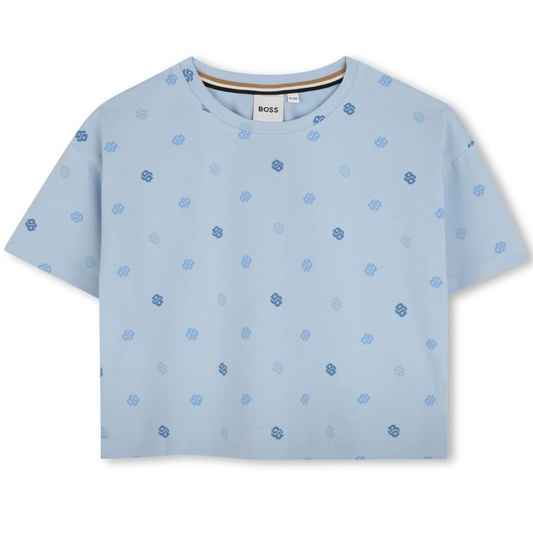 Blusa Corta BOSS Azul Claro con Estampado para Niña