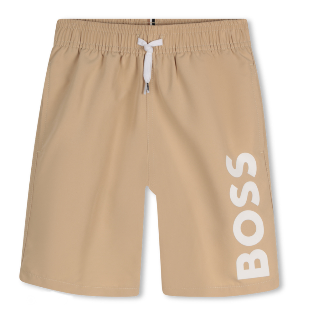 Short Boss Beige Para Niño con Logotipo Lateral