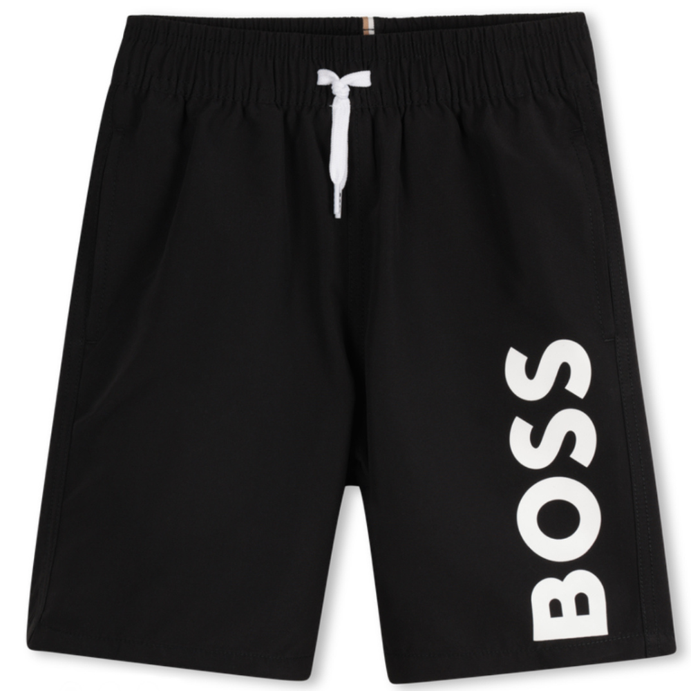 Short Boss Negro Para Niño con Logotipo Vertical