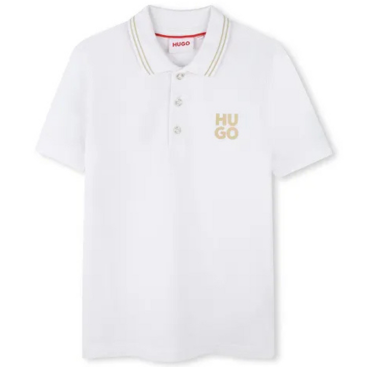 Polo Hugo Blanco Para Niño con Logotipo Dorado