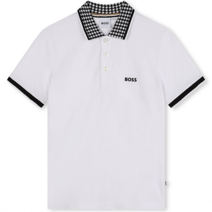 Polo Boss Blanco Para Niño con Cuello Estampado