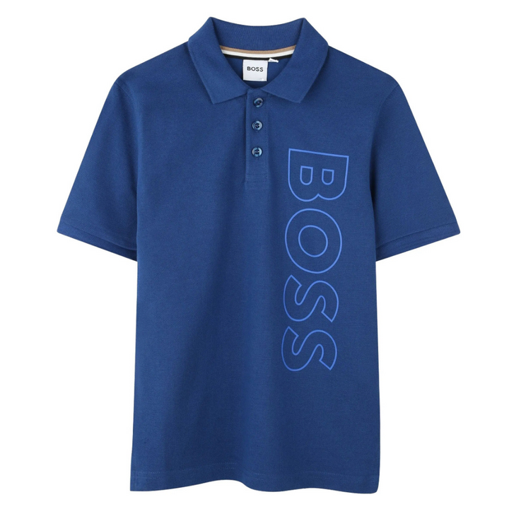 Polo Boss Azul Para Niño con Logotipo Vertical