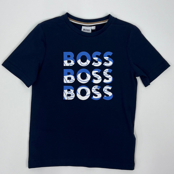 Playera BOSS Azul Marino con Logo Triple para Niño