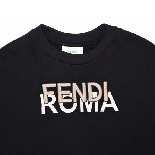 Fendi Kids - Playera Negra Logo Fendi Roma Bicolor Bordado 3D