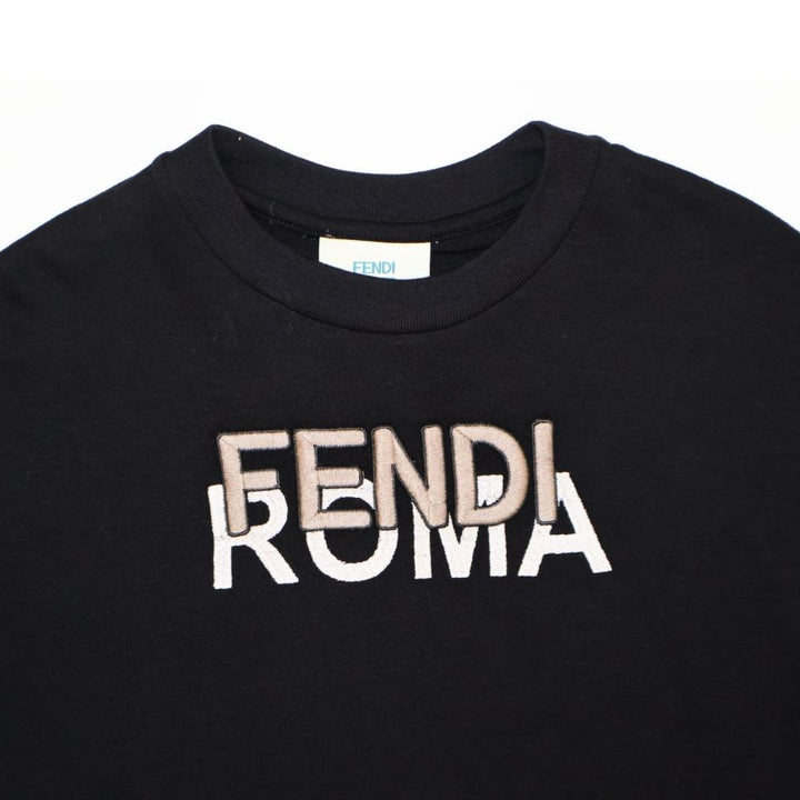 Fendi Kids - Playera Negra Logo Fendi Roma Bicolor Bordado 3D