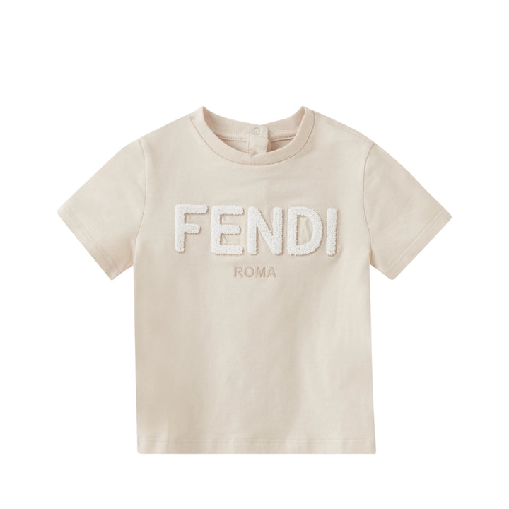 Fendi Kids Playera Beige Logo Aterciopelado 3D