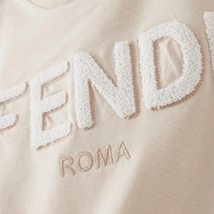 Fendi Kids Playera Beige Logo Aterciopelado 3D