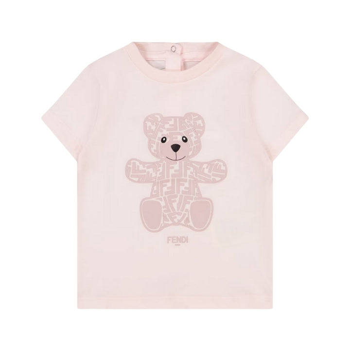 Fendi Playera Rosa Claro Niño Oso Monograma