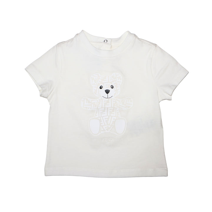 Fendi Playera Blanca Niño Oso Relieve Monograma
