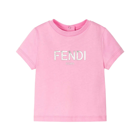 Playera rosa Fendi con logo plateado