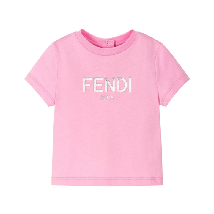 Playera rosa Fendi con logo plateado