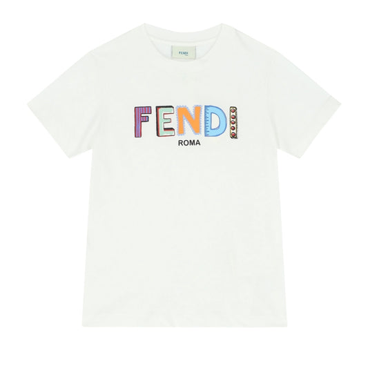 Fendi Playera Blanca Logo Creativo Kids