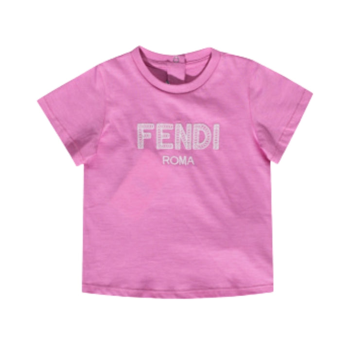 Fendi Kids Playera Rosa Fucsia Logo Roma Bordado