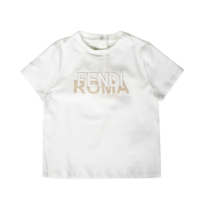 Fendi Kids Playera Blanca Logo Roma 3D Dorado