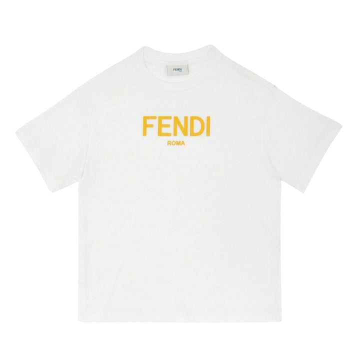 Fendi Playera Blanca Niño Logo Amarillo