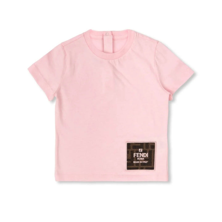 Fendi Kids Playera Rosa con Parche Logo Monograma