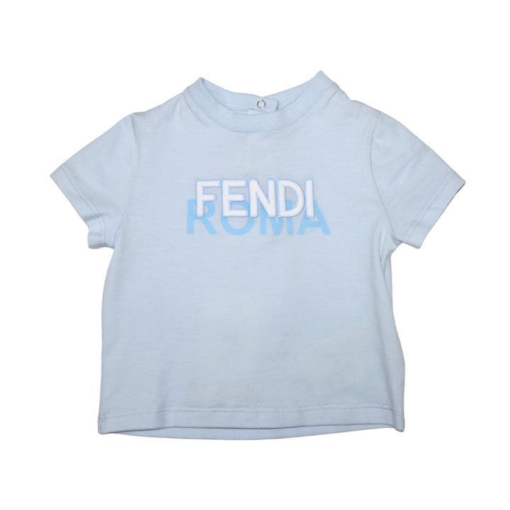 Fendi Kids Playera Azul Claro Logo Roma 3D